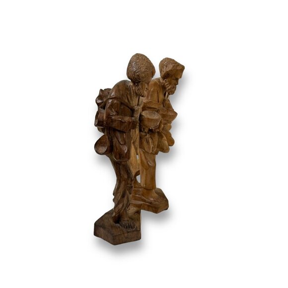 Vintage Pair of Carved Wood Sculptures Of an Old Man With Backpack 9" Tall - Picture 8 of 10